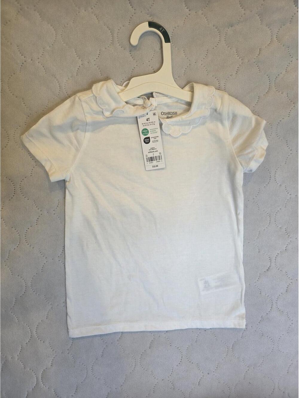 OshKosh White Toddler Short Sleeve Shirt with Scalloped Collar